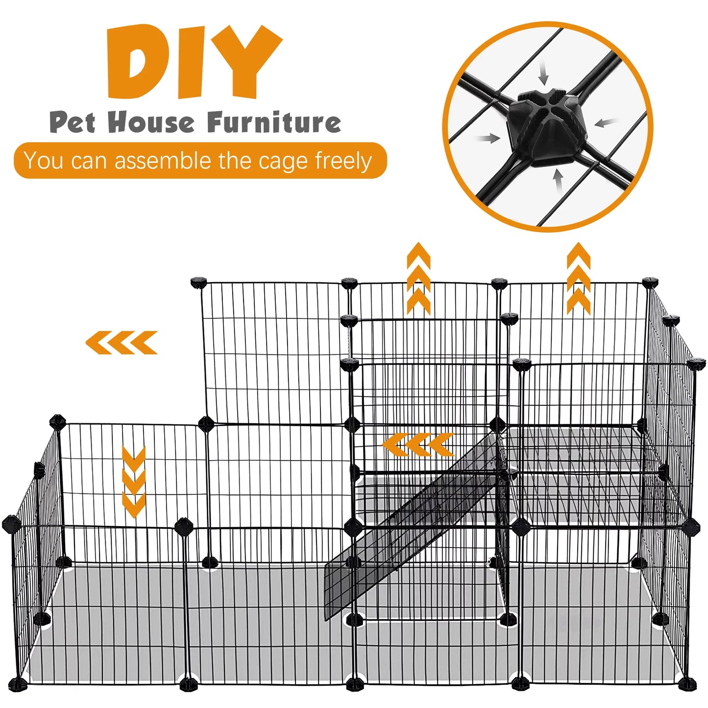 72" Large Cat Cage Playpen, DIY Metal Wire Kennels, Pet Cage for Rabbit Small Animal Indoor, Black
