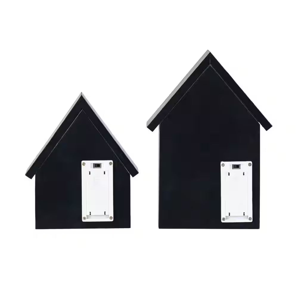 8 In. H Lighted Halloween Wooden Hauted House Table Decor (Set of 2)