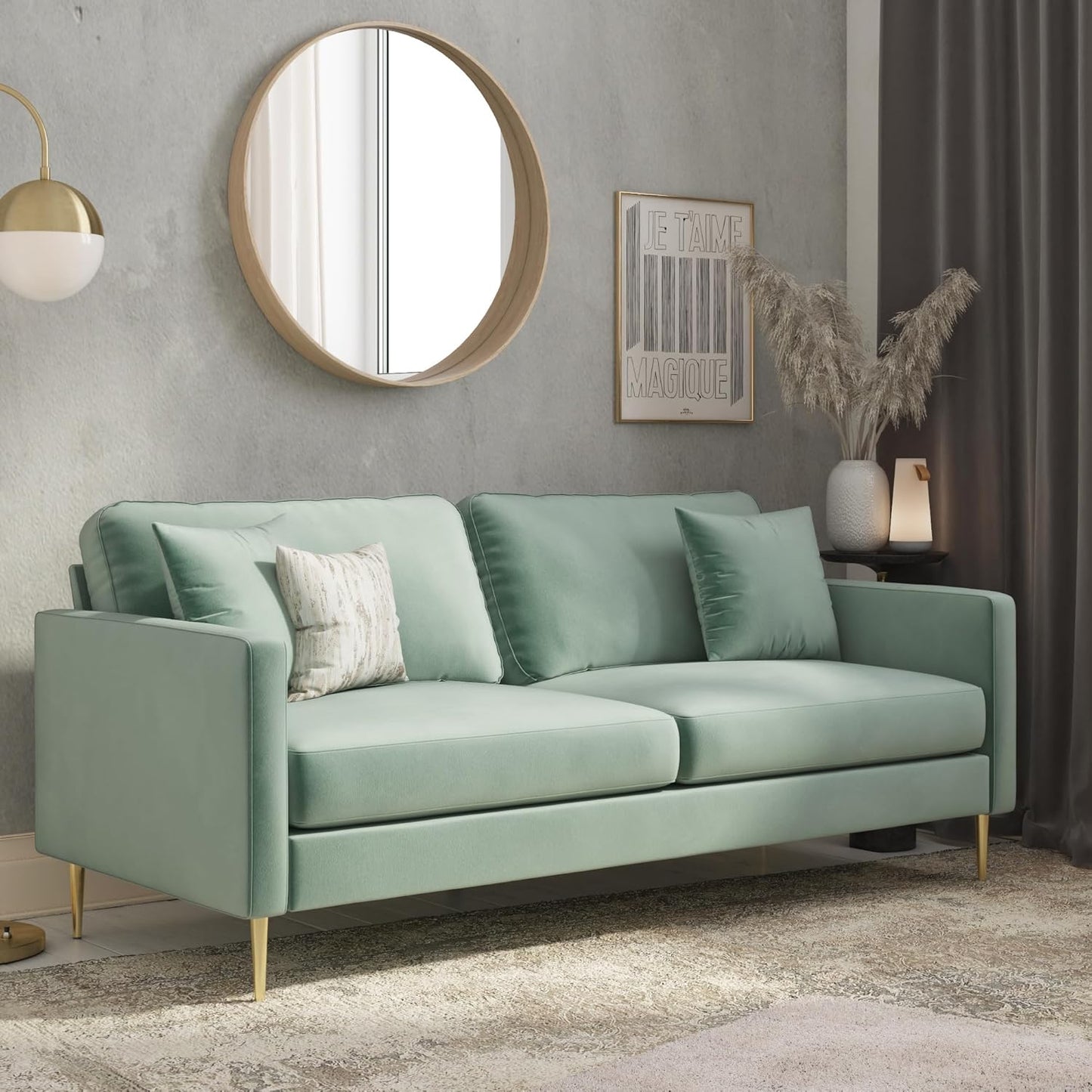 Highland Sofa Couch with Pillows, Green