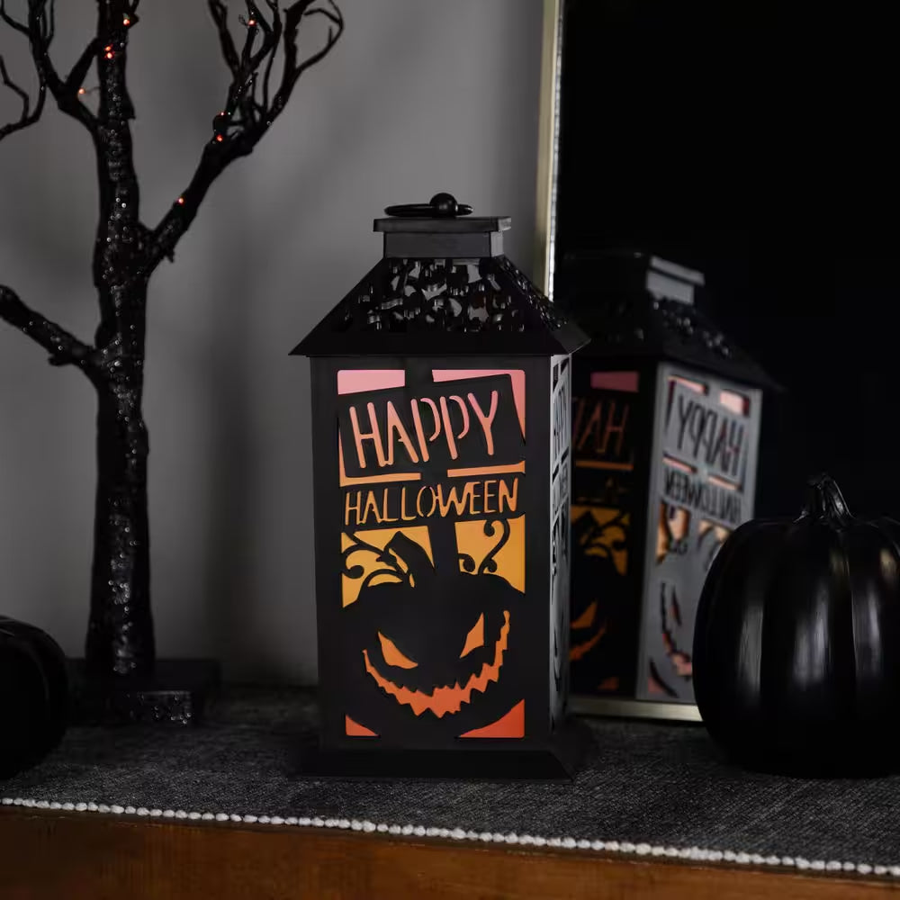 LED Lighted Jack-O-Lantern Happy Halloween Lantern-11"-Black