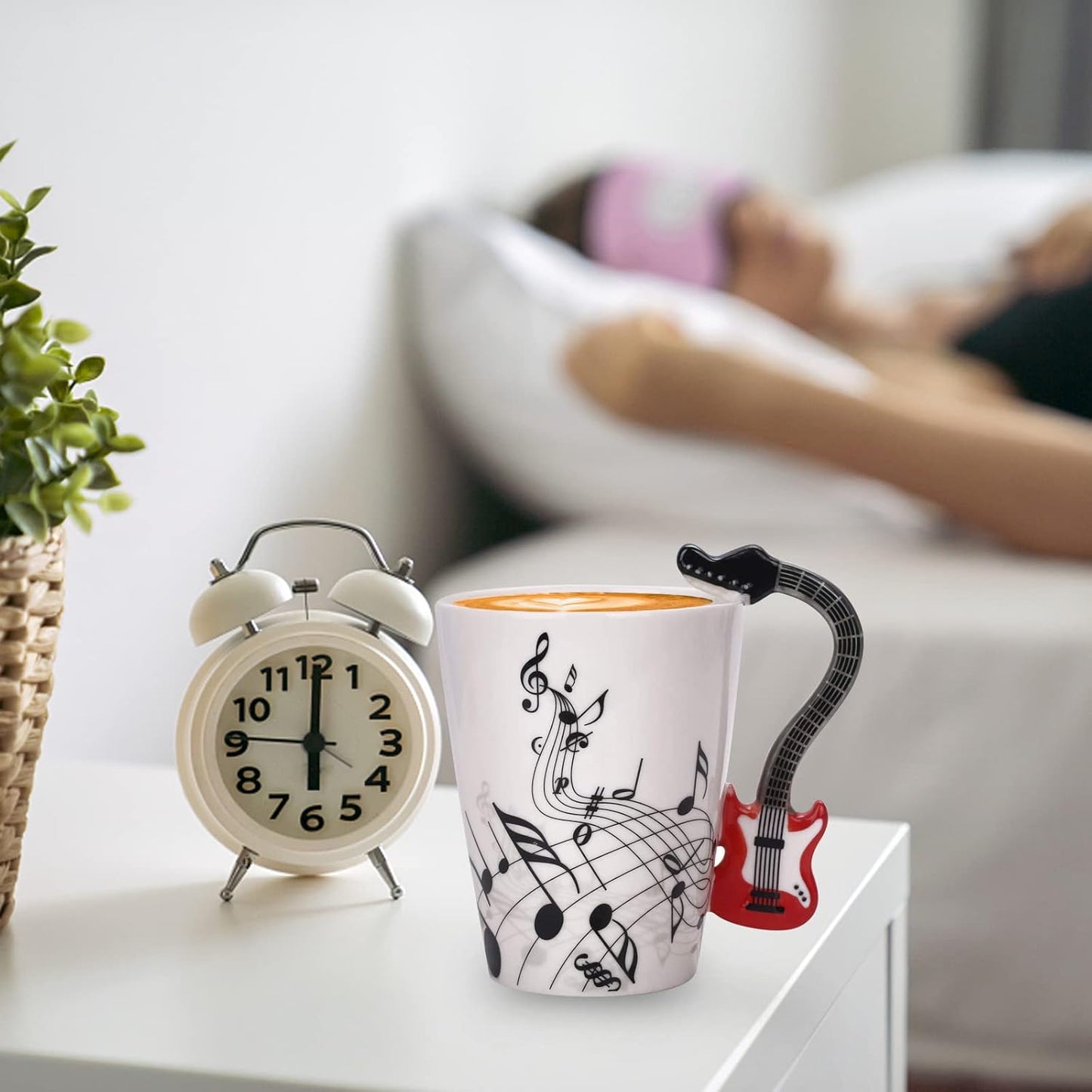 12.9 Oz Guitar Mug Music Note Tea Coffee Milk Ceramic Guitar Music Cup Mug Gifts for Guitar Players Musicians,Music Lover Gift for Women,Men, Friend,Teacher,Red
