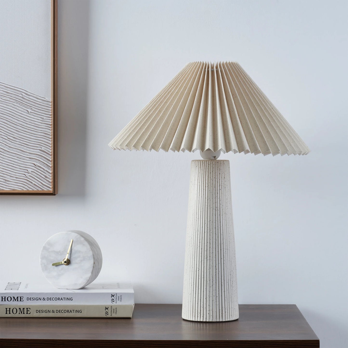 18"In Ribbed Ceramic Table Lamp with Ivory Pleated Shade