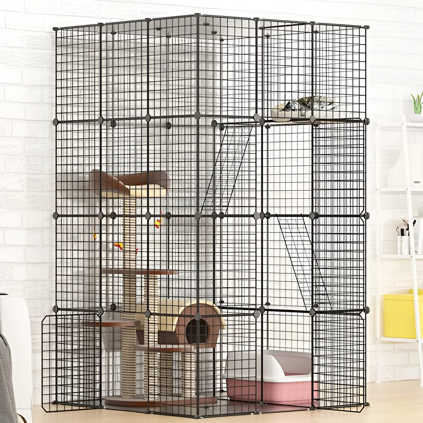 72" Large Cat Cage Playpen, DIY Metal Wire Kennels, Pet Cage for Rabbit Small Animal Indoor, Black