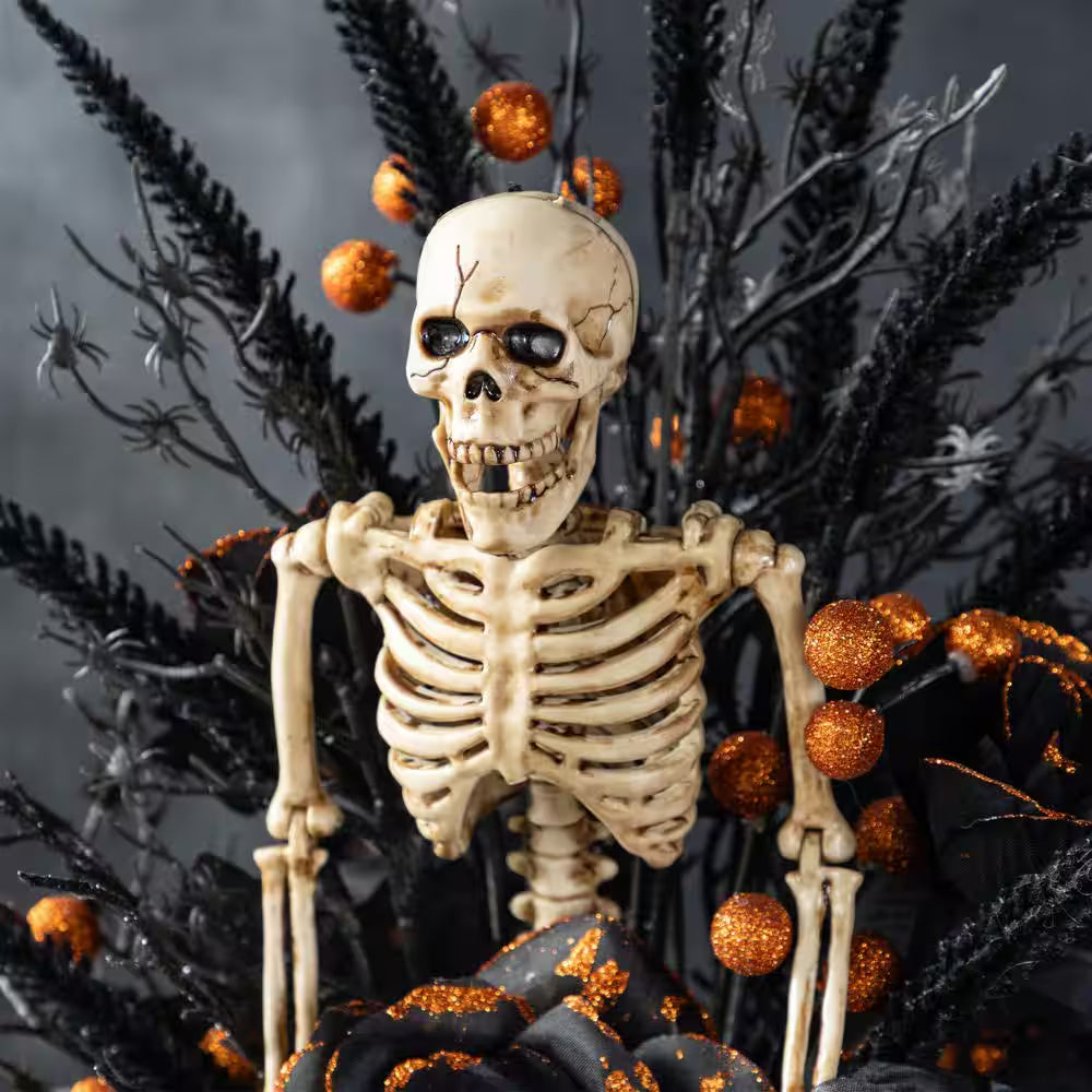 22 In. H Halloween Black Rose, Skeleton and Berry Urn Table Tree