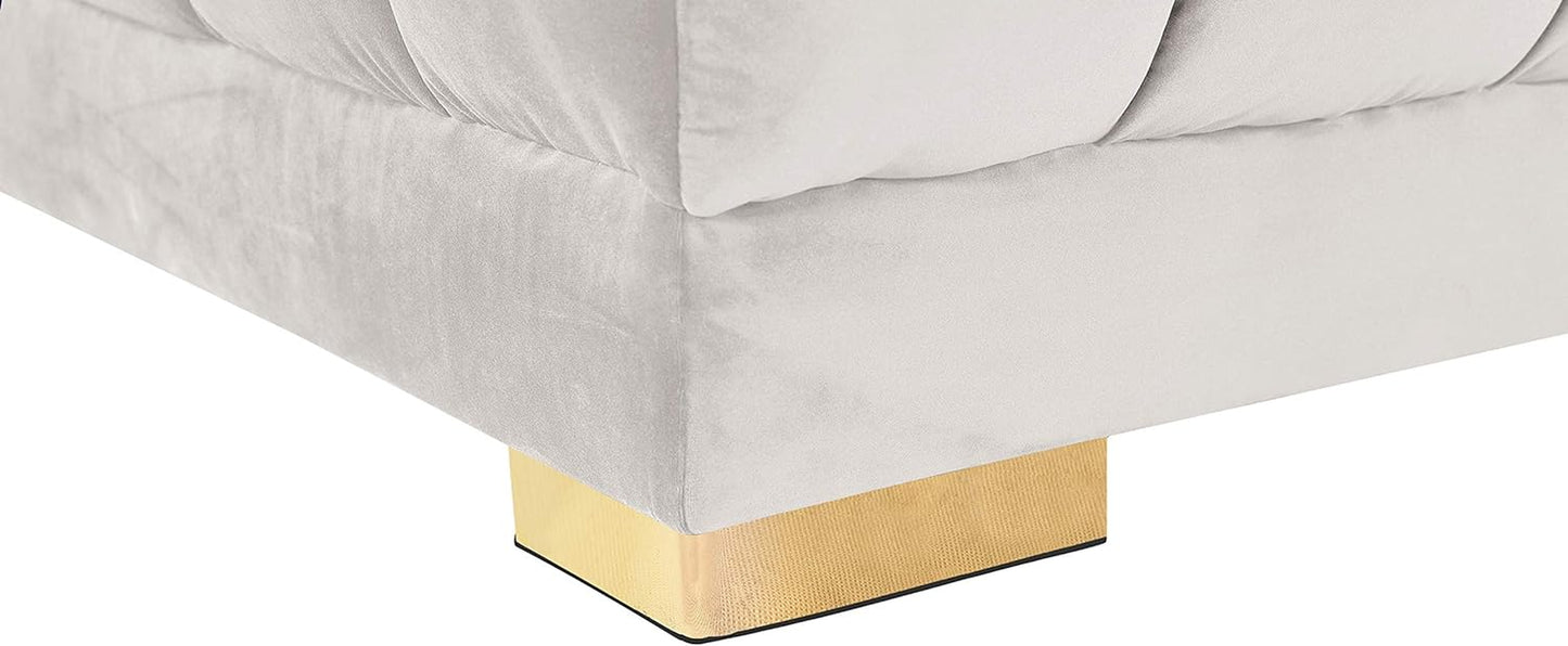 653Cream-Sectional Gwen Collection Modern | Contemporary Velvet Upholstered 3 Piece Sectional with Deep Biscuit Tufting, Cream, 143" W X 70" D X 28" H