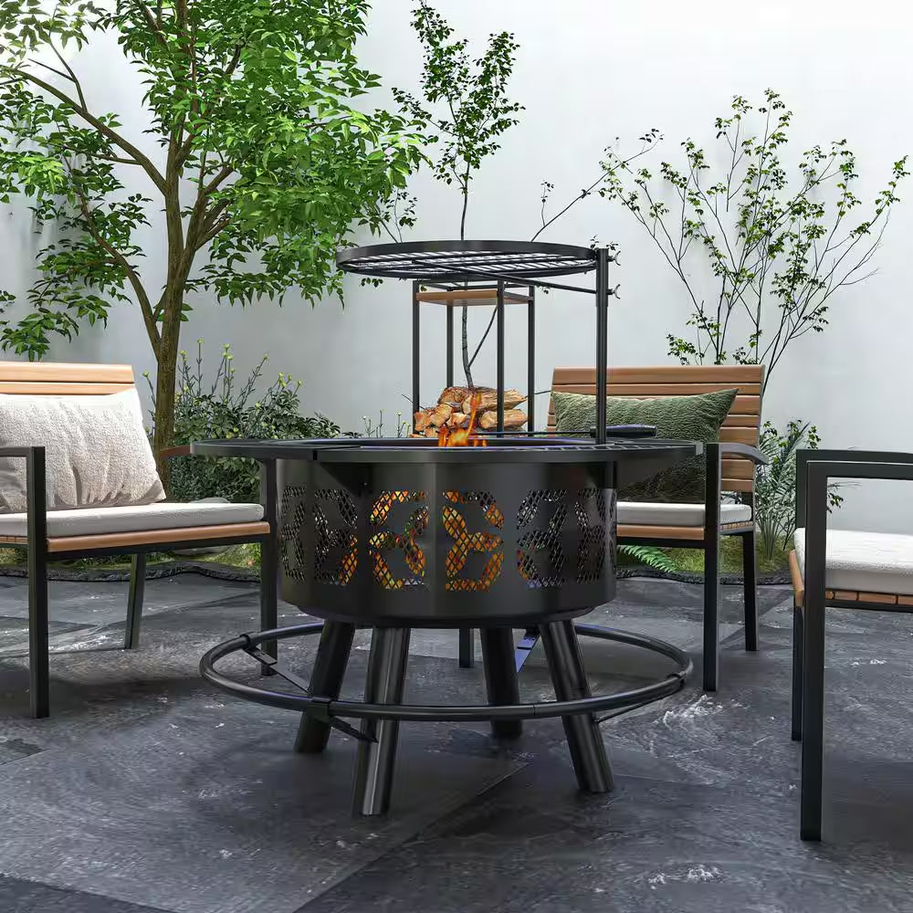 33 In. W X 33 In. H Steel Portable Woodburning Black Fire Pit