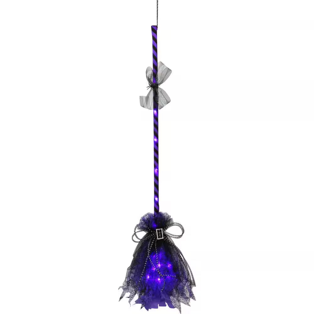 36 In. Battery Operated Purple Witch'S Broomstick with Purple Lights Halloween Prop