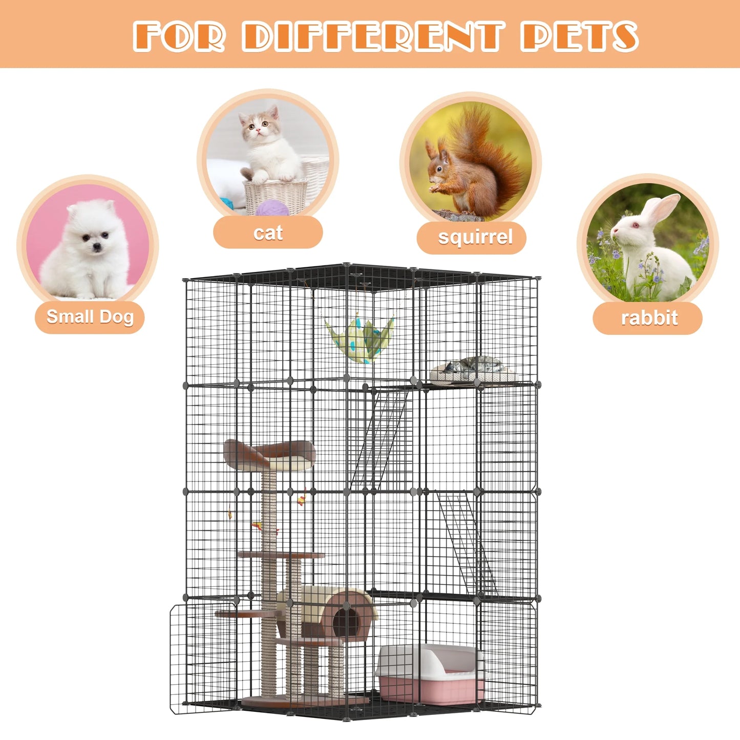 72" Large Cat Cage Playpen, DIY Metal Wire Kennels, Pet Cage for Rabbit Small Animal Indoor, Black