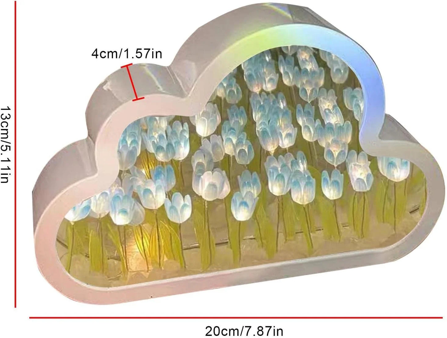 Cloud Tulip Lamp Cloud Tulip Mirror Night Light, Tulip Cloud Desk Lamp - LED Living Room Bedside Desktop Ornaments,Night Light for Bedroom (Blue)