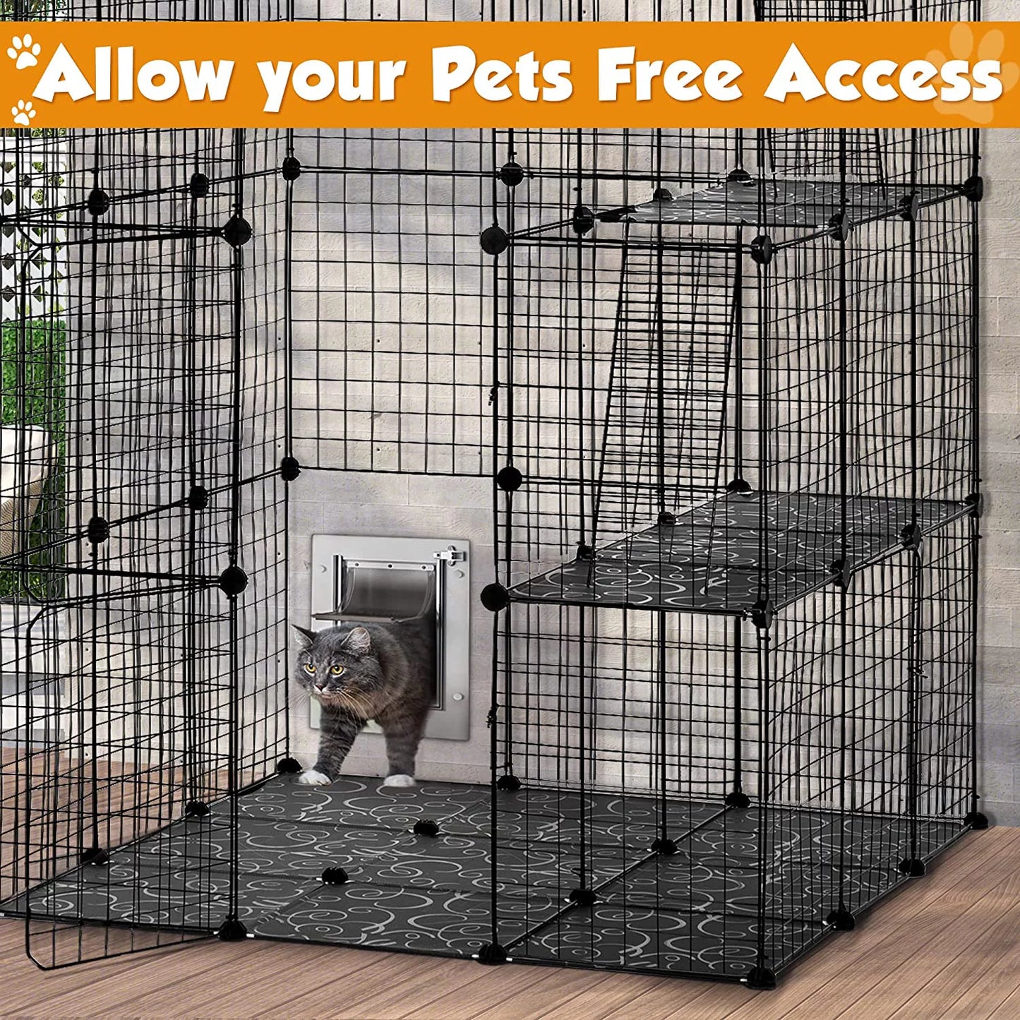 72" Large Cat Cage Playpen, DIY Metal Wire Kennels, Pet Cage for Rabbit Small Animal Indoor, Black