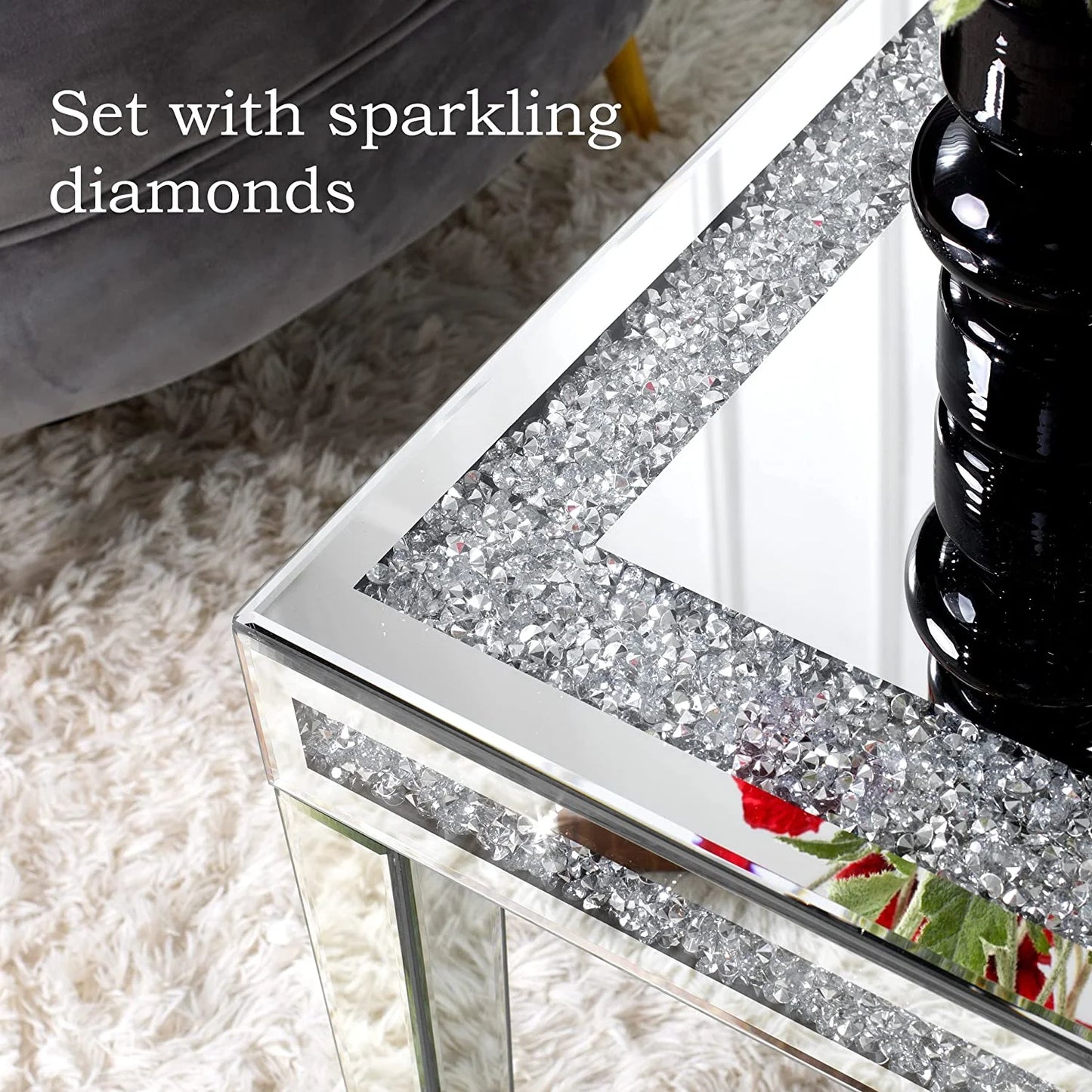 Silver Mirror Coffee Table Contemporary Rectangle Living Room Single Table