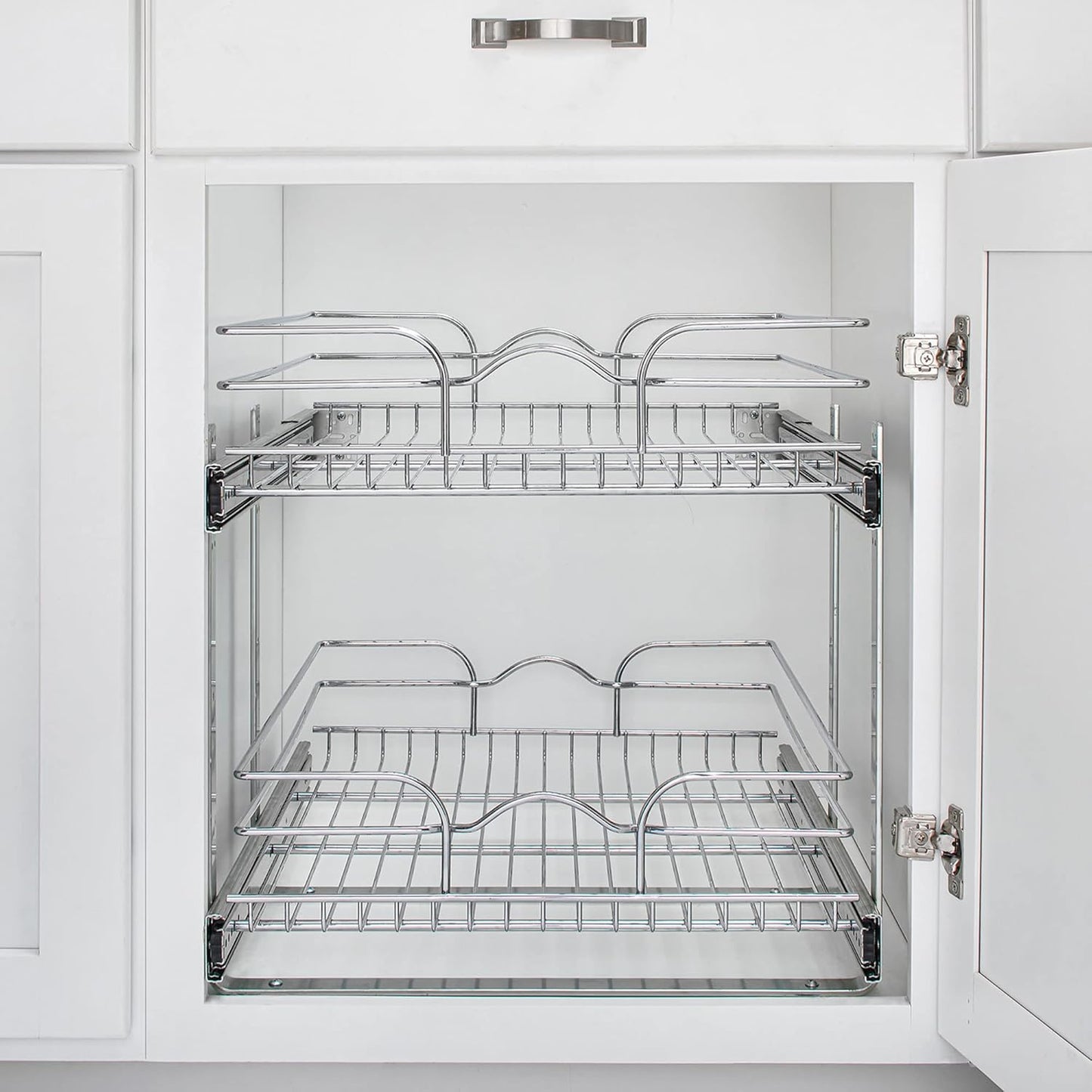2-Tier Kitchen Cabinet Pullout Shelf and Drawer Organizer Slide Out Pantry Storage Basket in Multiple Sizes, 18 X 22 In, 5WB2-1822CR-1