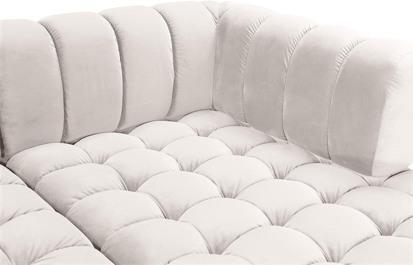 653Cream-Sectional Gwen Collection Modern | Contemporary Velvet Upholstered 3 Piece Sectional with Deep Biscuit Tufting, Cream, 143" W X 70" D X 28" H