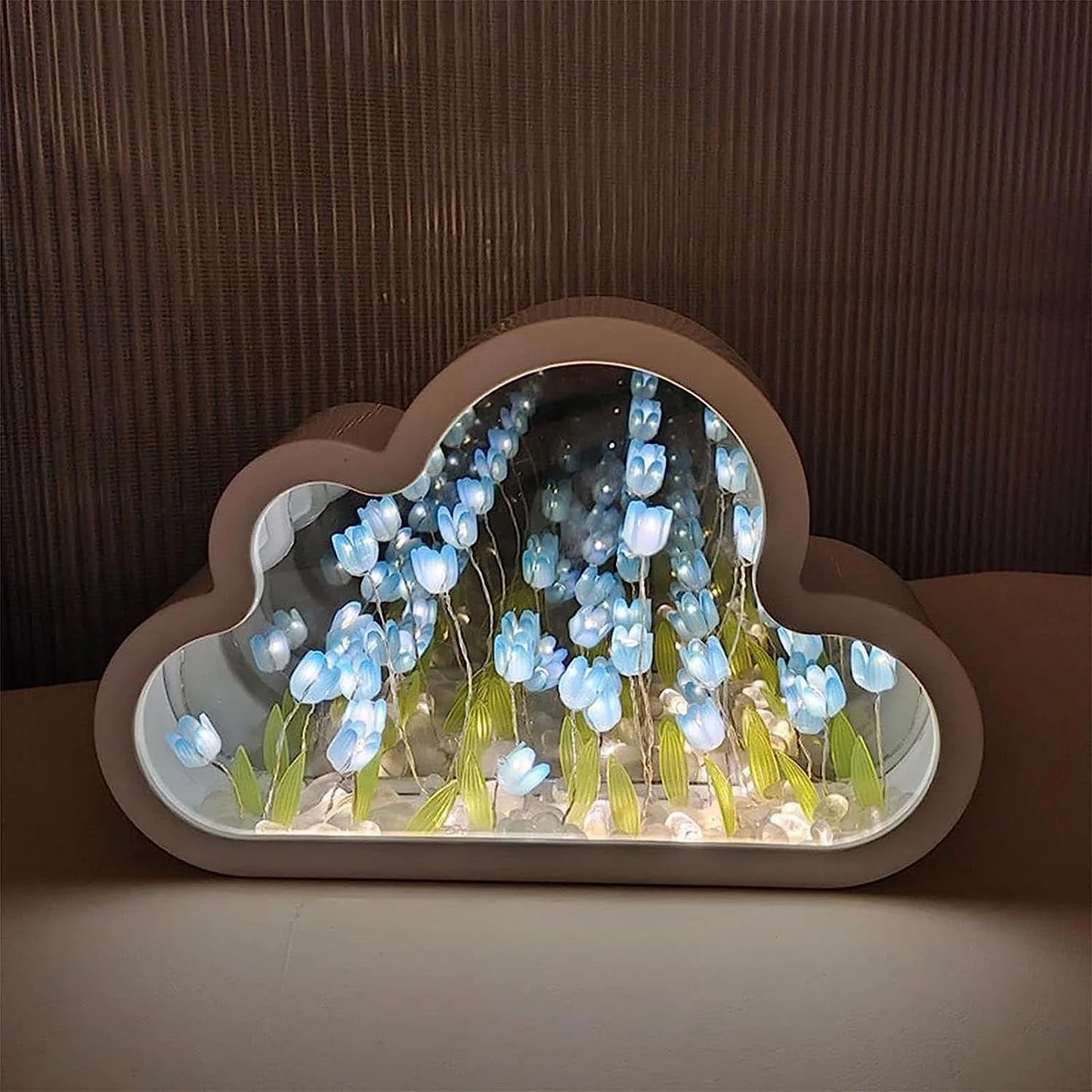 Cloud Tulip Lamp Cloud Tulip Mirror Night Light, Tulip Cloud Desk Lamp - LED Living Room Bedside Desktop Ornaments,Night Light for Bedroom (Blue)