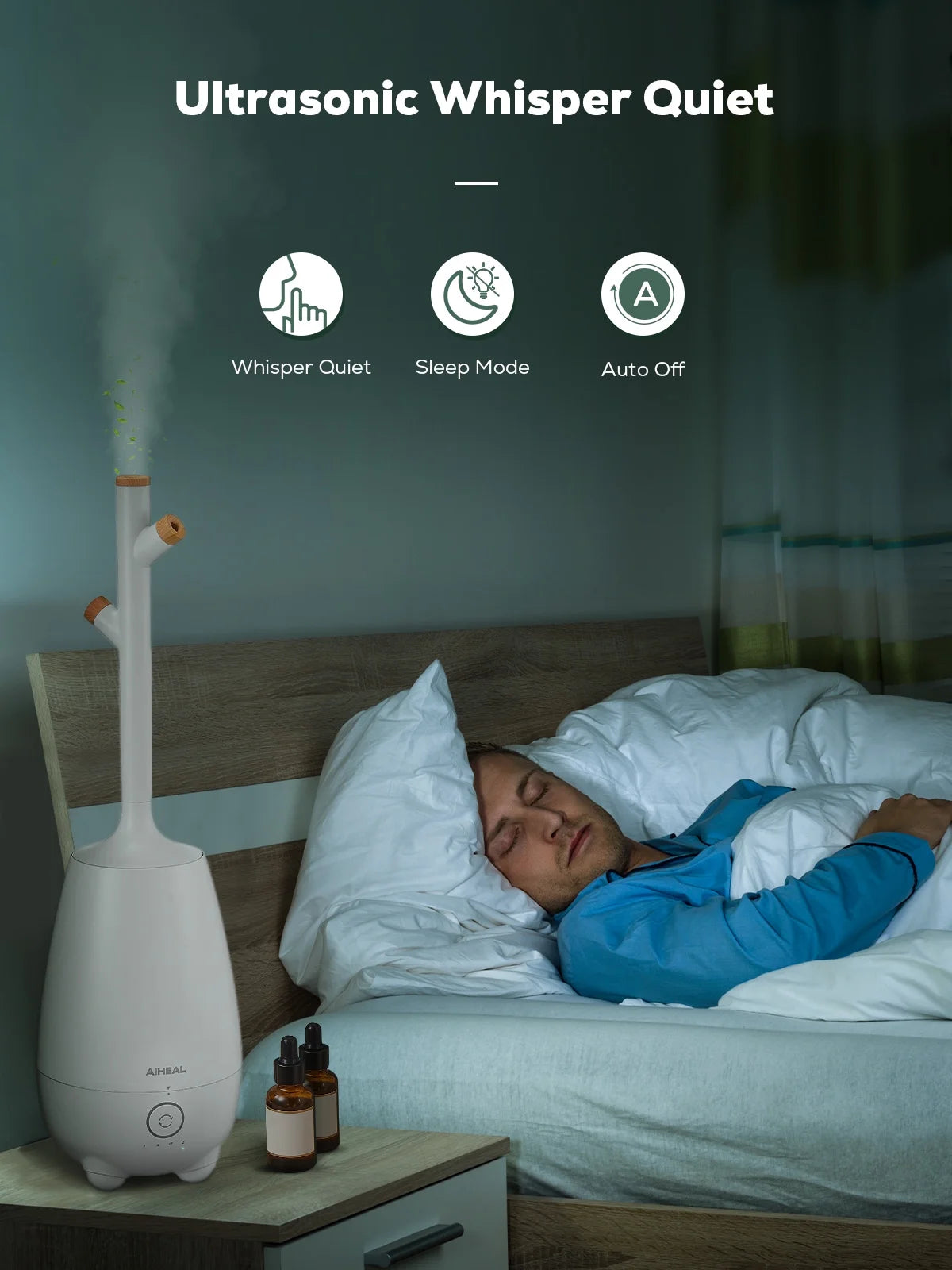 Humidifiers for Bedroom Large Room Home, 5L Top Fill Cool Mist Ultrasonic Humidifier for Baby Plants, Smart Humidistat Mode, Essential Oil Diffuser, Sleep Mode, Auto off and Ultra Quiet, White