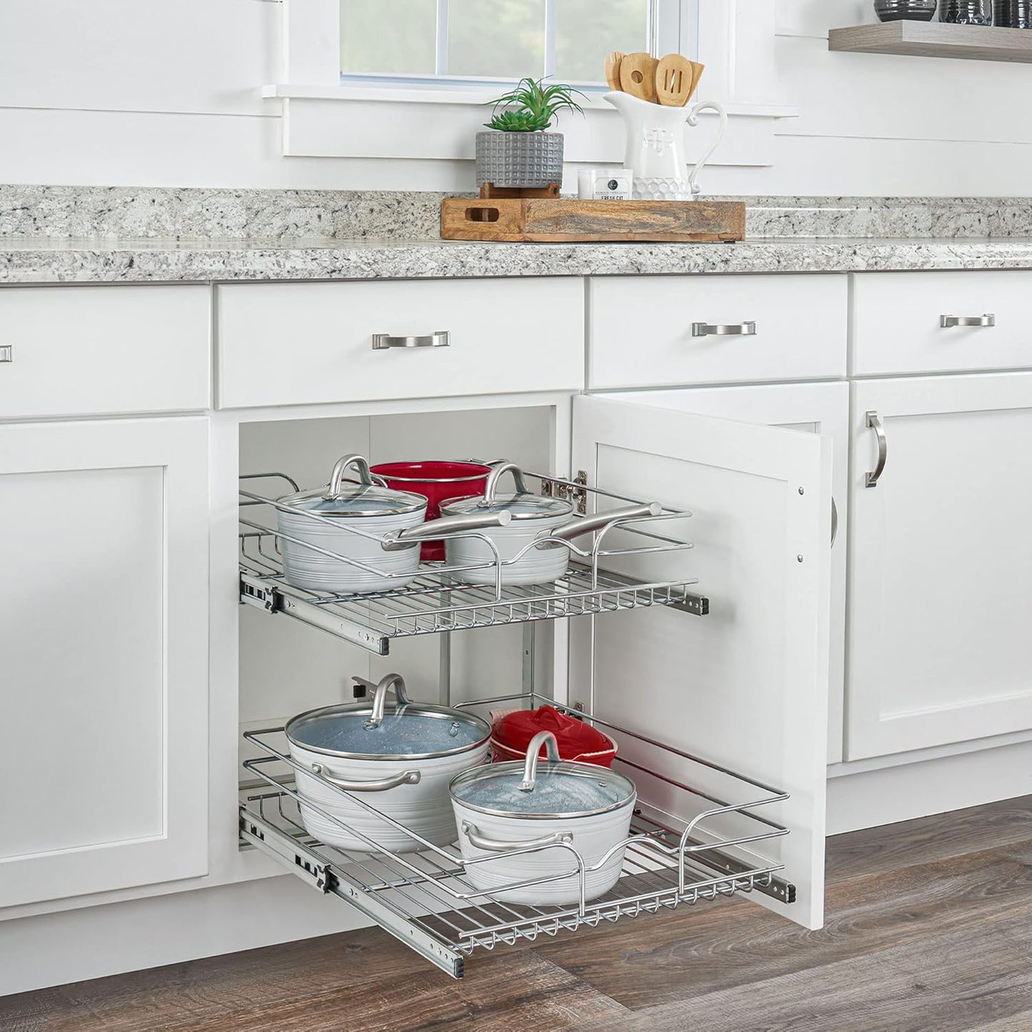 2-Tier Kitchen Cabinet Pullout Shelf and Drawer Organizer Slide Out Pantry Storage Basket in Multiple Sizes, 18 X 22 In, 5WB2-1822CR-1