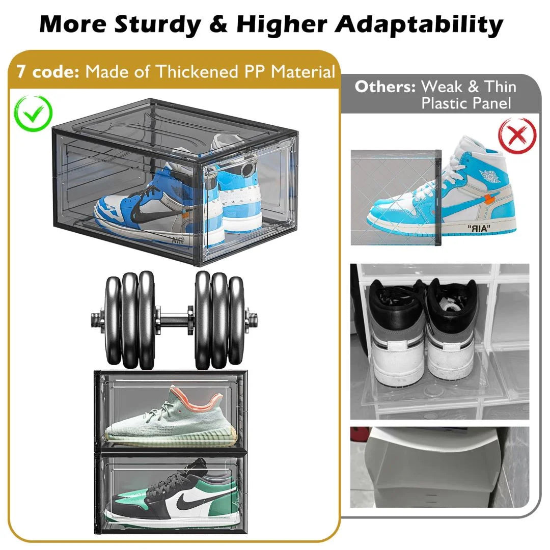 6-Pack Transparent Sturdy Shoe Storage Boxes with Magnetic Front Doors, Stackable Organizer