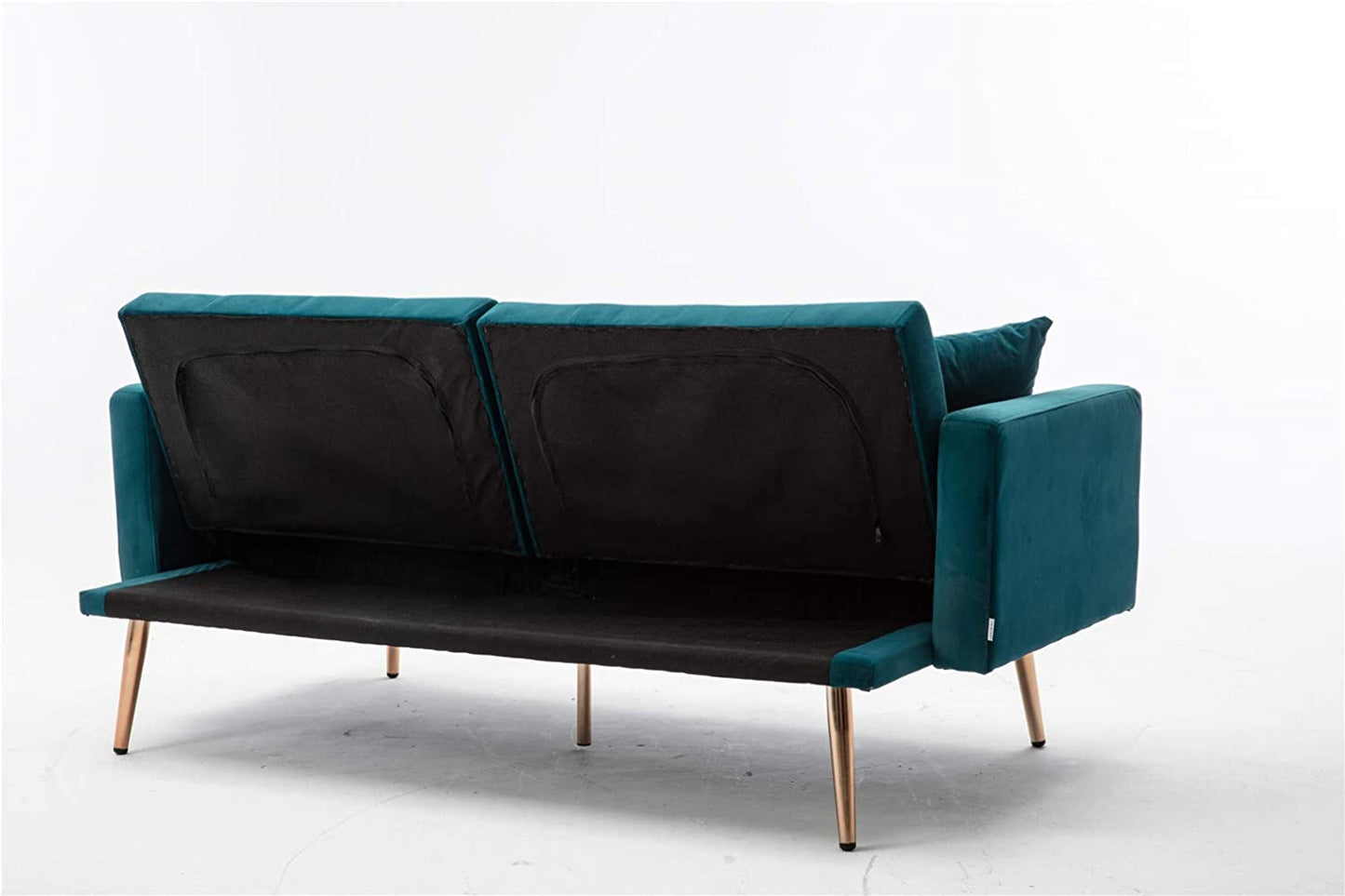 63" Accent Sofa, Mid Century Modern Velvet Fabric Couch, Convertible Futon Sofa Bed ,Recliner Couch Accent Sofa Loveseat Sofa with Gold Metal Feet (Teal)