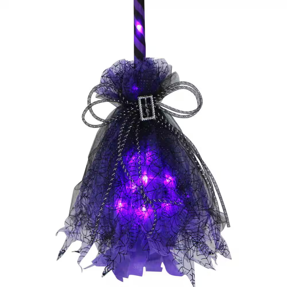 36 In. Battery Operated Purple Witch'S Broomstick with Purple Lights Halloween Prop