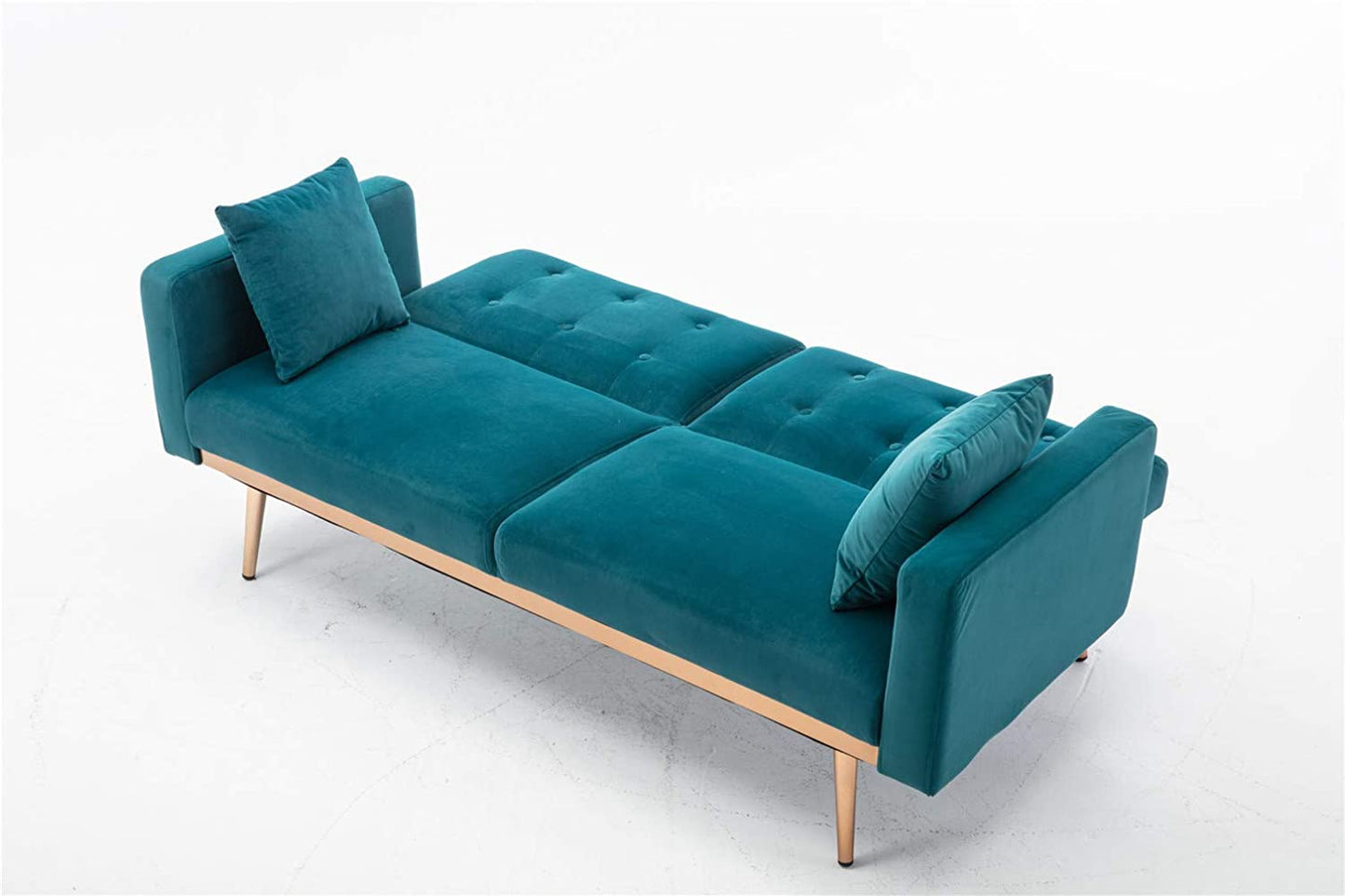 63" Accent Sofa, Mid Century Modern Velvet Fabric Couch, Convertible Futon Sofa Bed ,Recliner Couch Accent Sofa Loveseat Sofa with Gold Metal Feet (Teal)