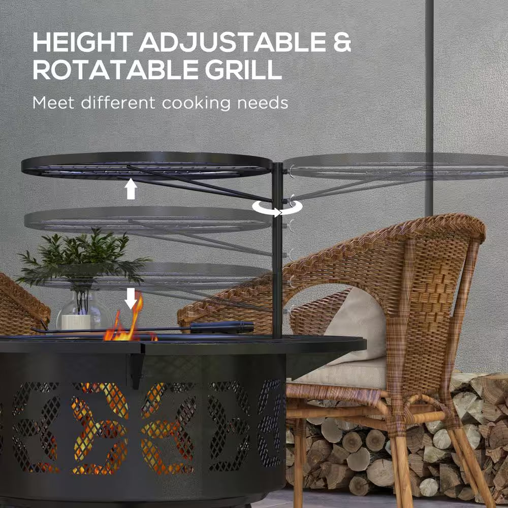 33 In. W X 33 In. H Steel Portable Woodburning Black Fire Pit