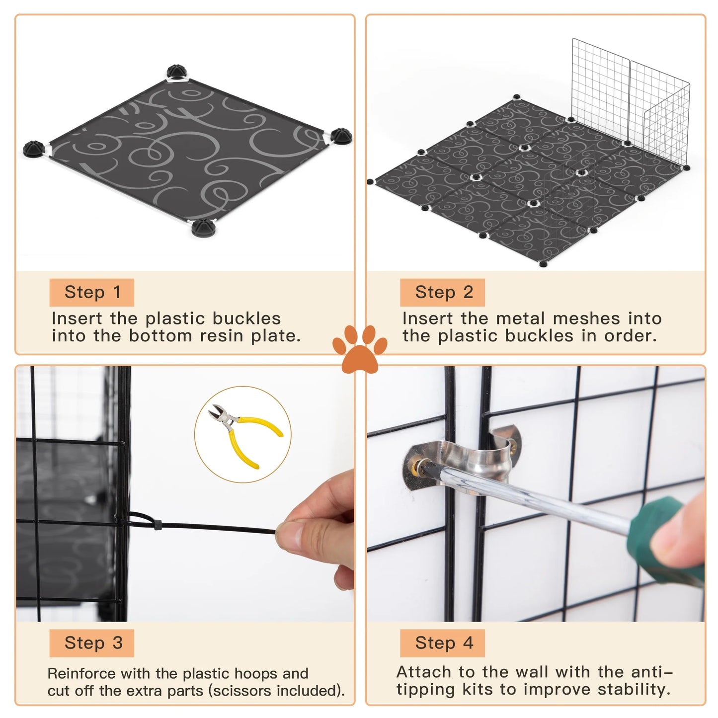 72" Large Cat Cage Playpen, DIY Metal Wire Kennels, Pet Cage for Rabbit Small Animal Indoor, Black