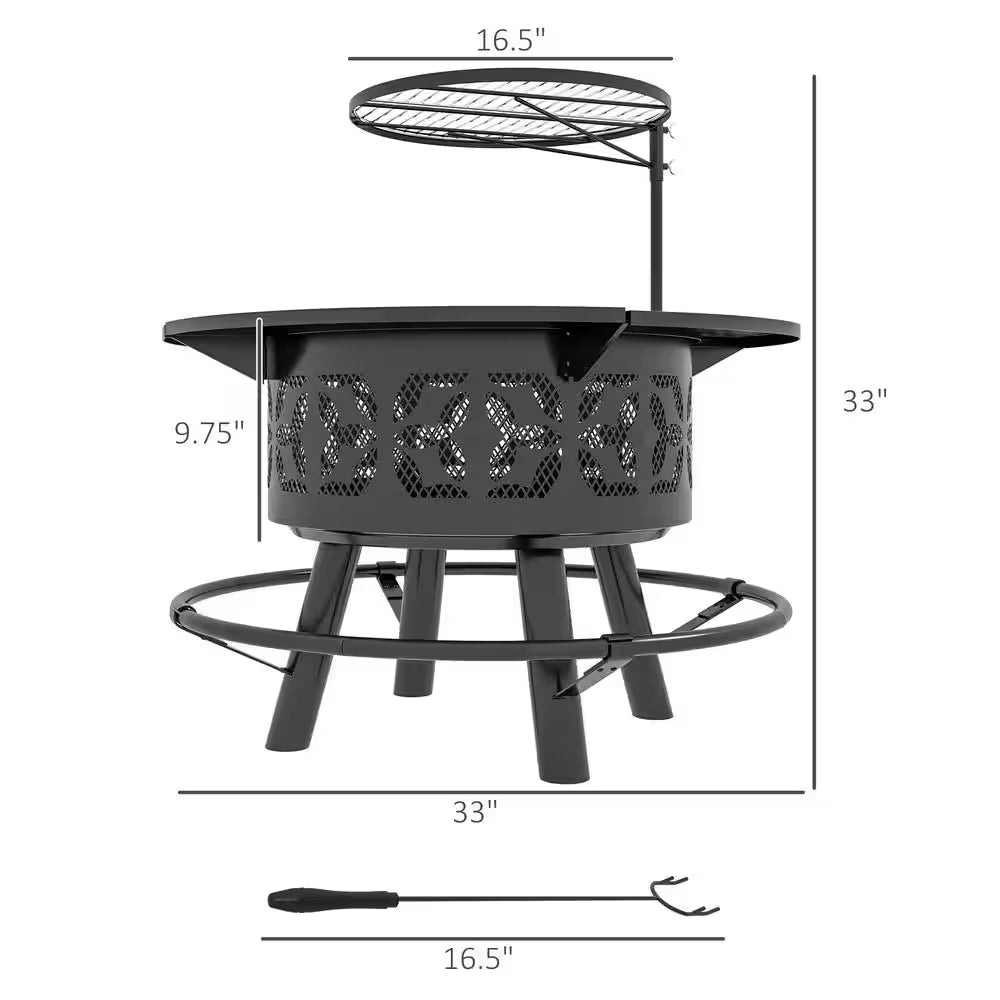 33 In. W X 33 In. H Steel Portable Woodburning Black Fire Pit