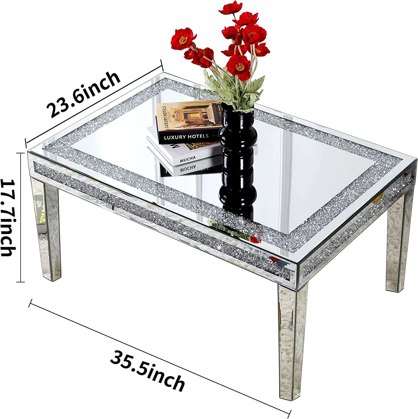 Silver Mirror Coffee Table Contemporary Rectangle Living Room Single Table