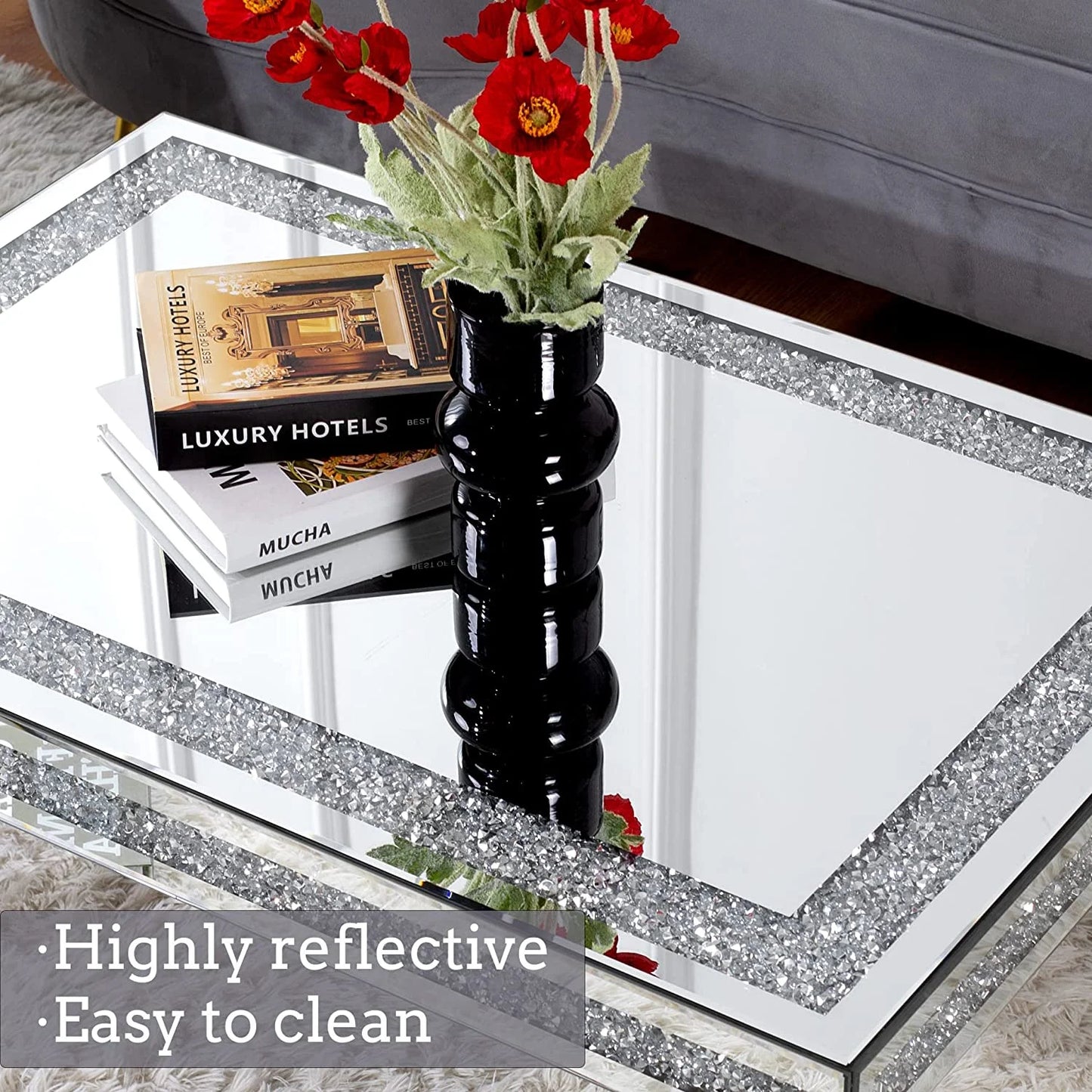 Silver Mirror Coffee Table Contemporary Rectangle Living Room Single Table