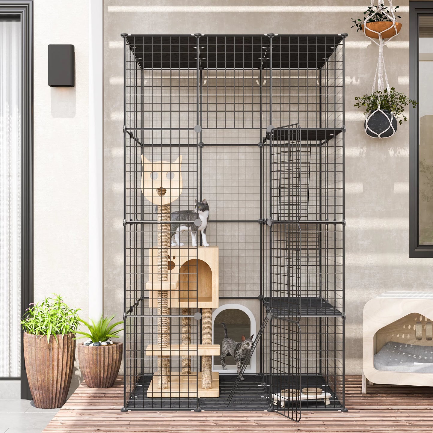 72" Large Cat Cage Playpen, DIY Metal Wire Kennels, Pet Cage for Rabbit Small Animal Indoor, Black