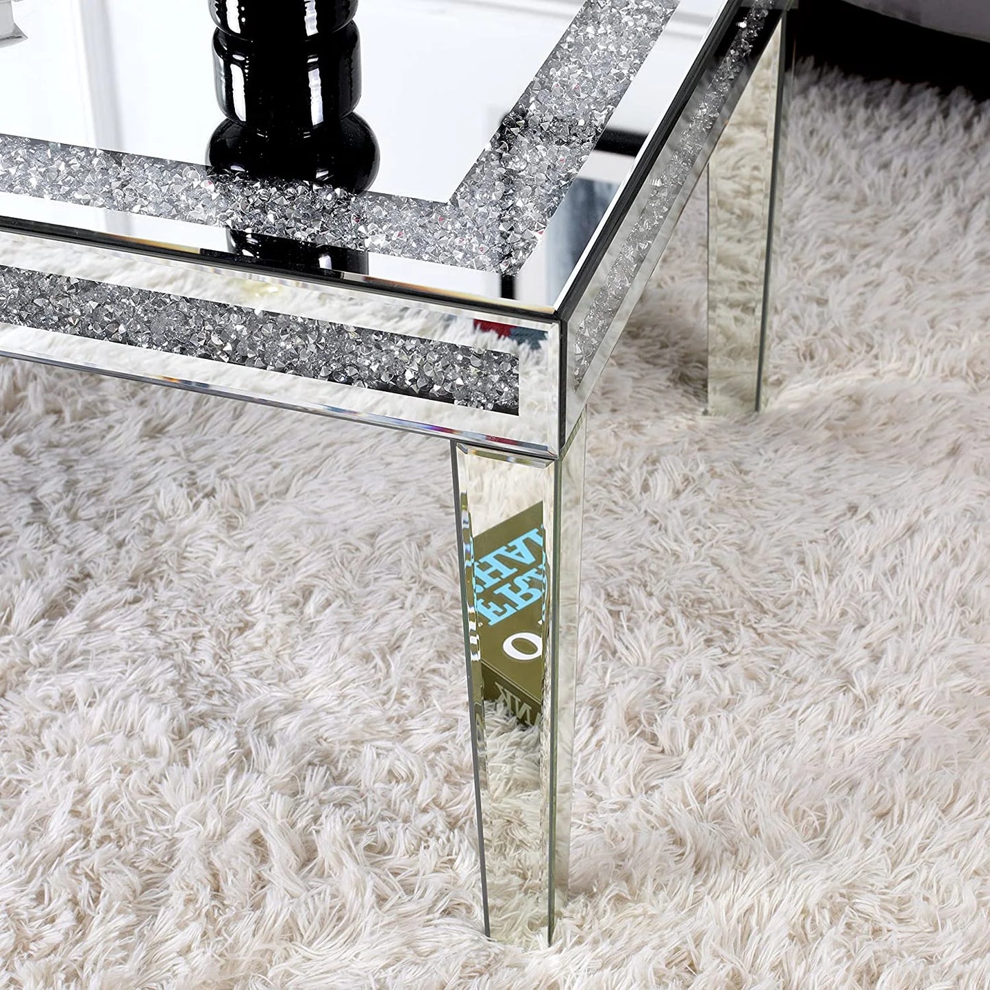 Silver Mirror Coffee Table Contemporary Rectangle Living Room Single Table