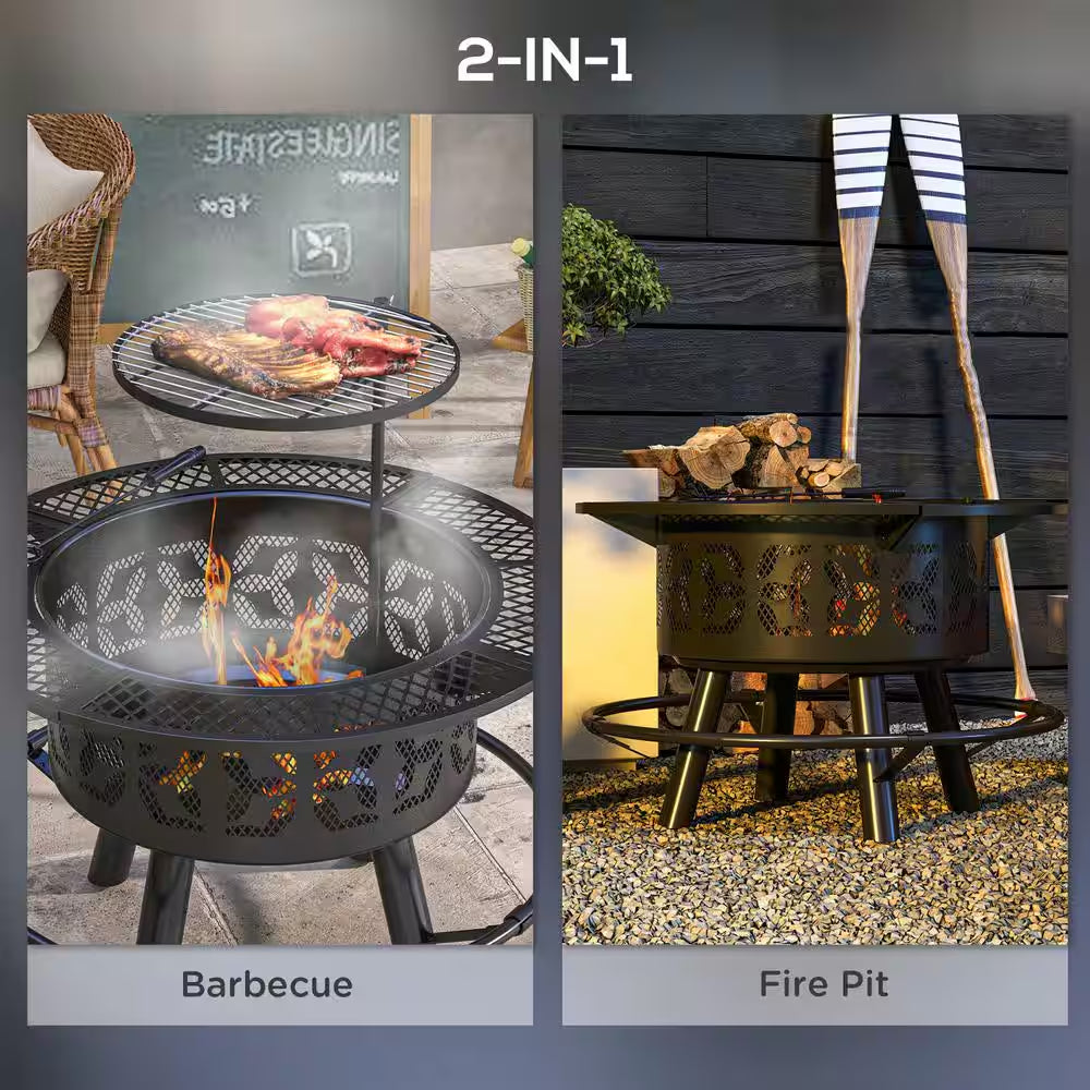 33 In. W X 33 In. H Steel Portable Woodburning Black Fire Pit