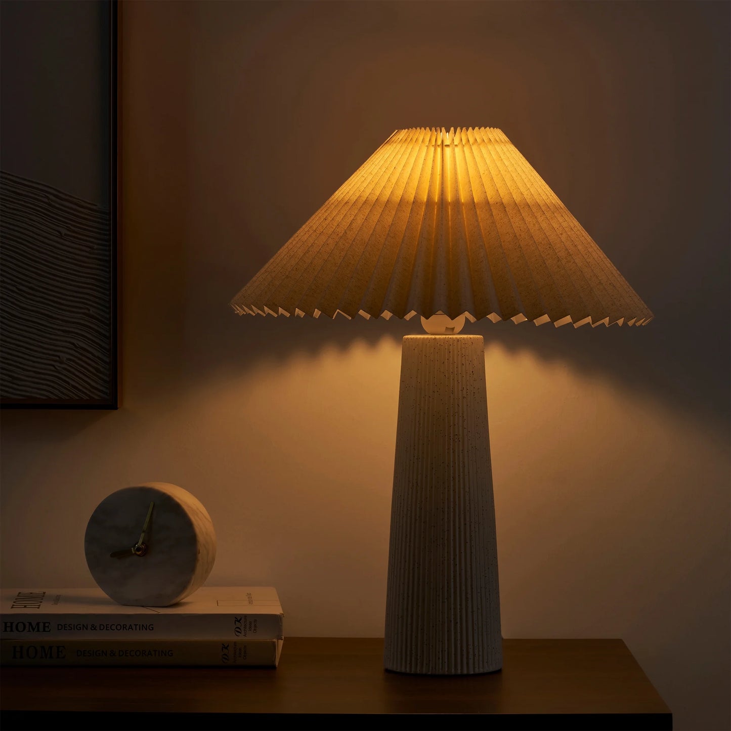 18"In Ribbed Ceramic Table Lamp with Ivory Pleated Shade