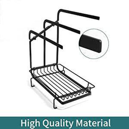 Black Metal Kitchen Sink Sponge Holder with Drainage Tray, Kitchen Sink Storage Container Sponge Brush Soap Tray