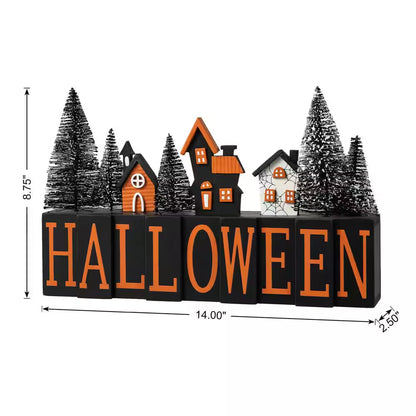 8.75 In. H Halloween Wooden Halloween Haunted House Table Sign