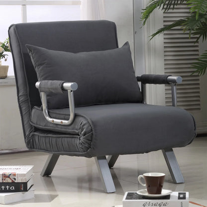 Folding Convertible Sleeper Bed Chair, Living Room, Den, or Dorm Room, Gray