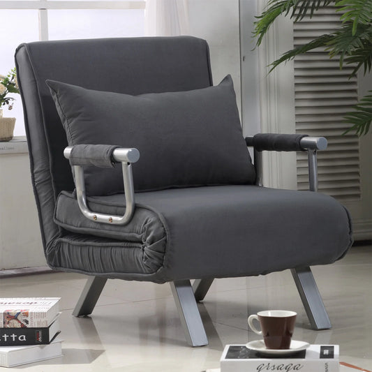 Folding Convertible Sleeper Bed Chair, Living Room, Den, or Dorm Room, Gray