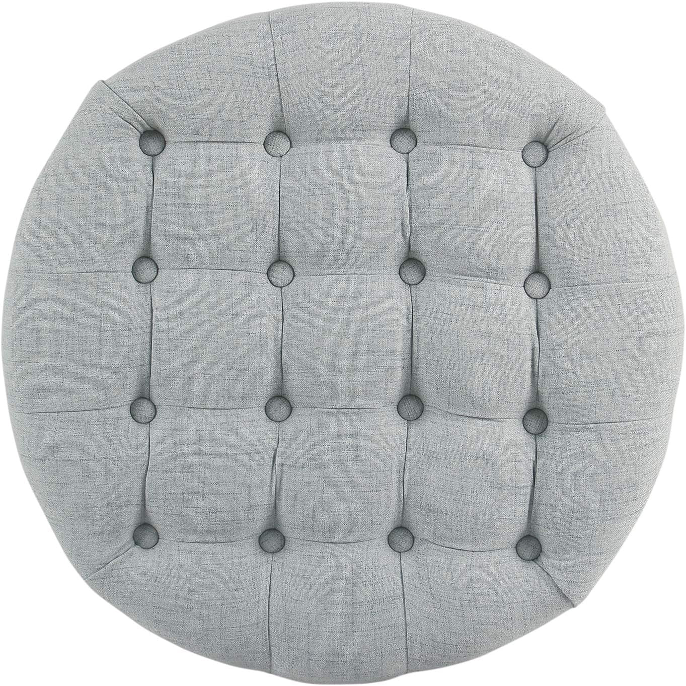 Home Decor | Button Tufted Woven round Storage Ottoman | Ottoman with Storage for Living Room & Bedroom (Light Blue)