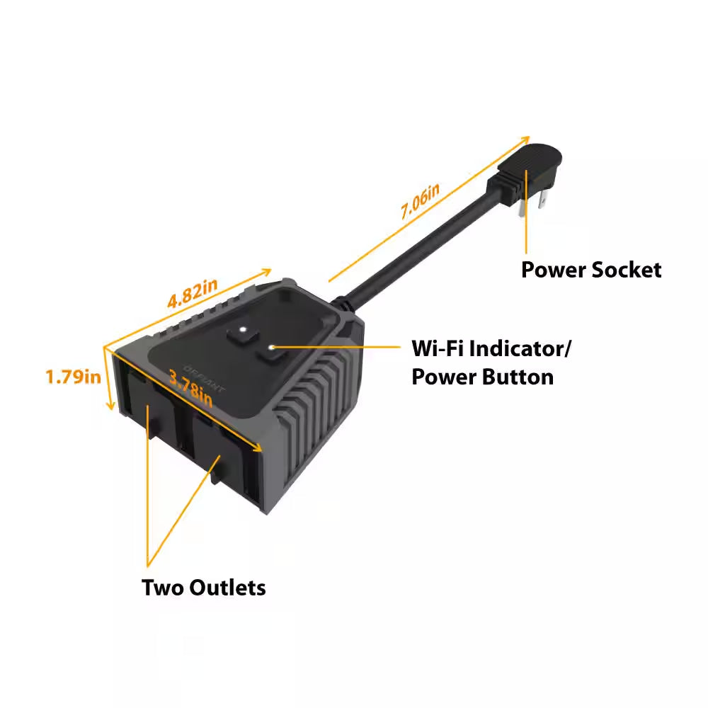 15 Amp 120-Volt Smart Wi-Fi Bluetooth Outdoor Plug with 2-Outlets Powered by Hubspace