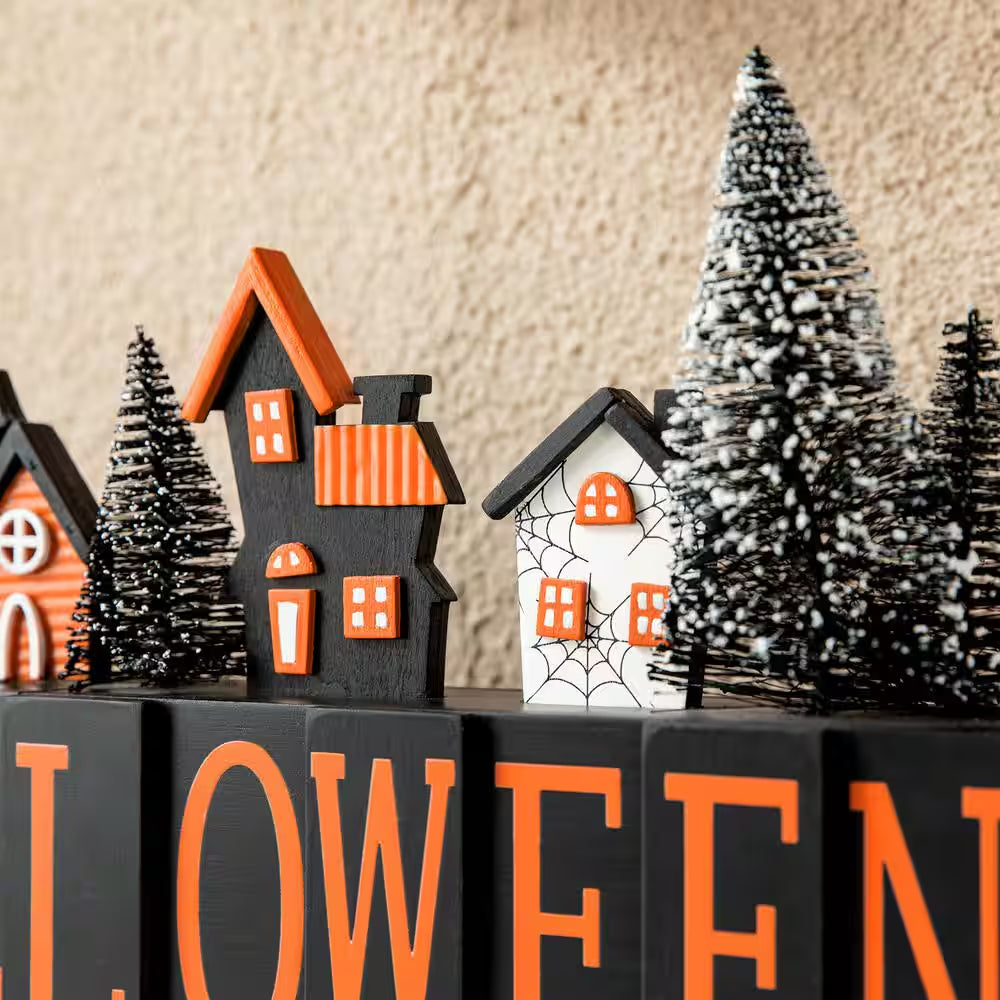 8.75 In. H Halloween Wooden Halloween Haunted House Table Sign