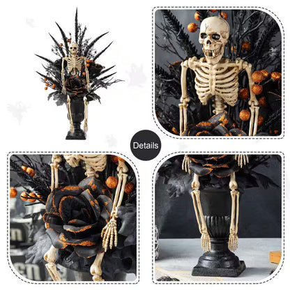 22 In. H Halloween Black Rose, Skeleton and Berry Urn Table Tree