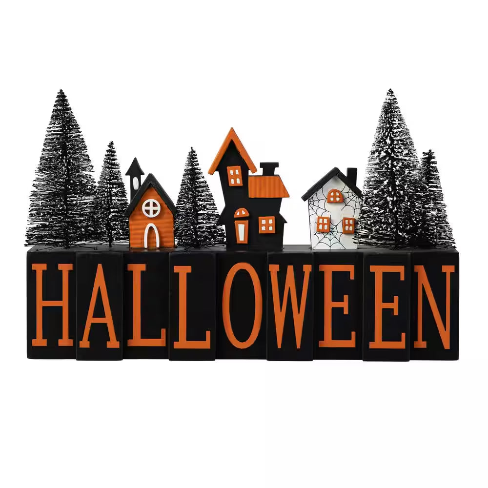 8.75 In. H Halloween Wooden Halloween Haunted House Table Sign