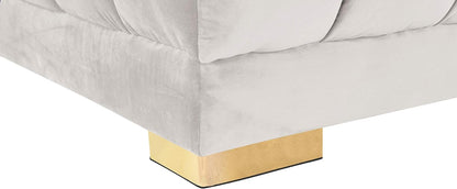 653Cream-Sectional Gwen Collection Modern | Contemporary Velvet Upholstered 3 Piece Sectional with Deep Biscuit Tufting, Cream, 143" W X 70" D X 28" H