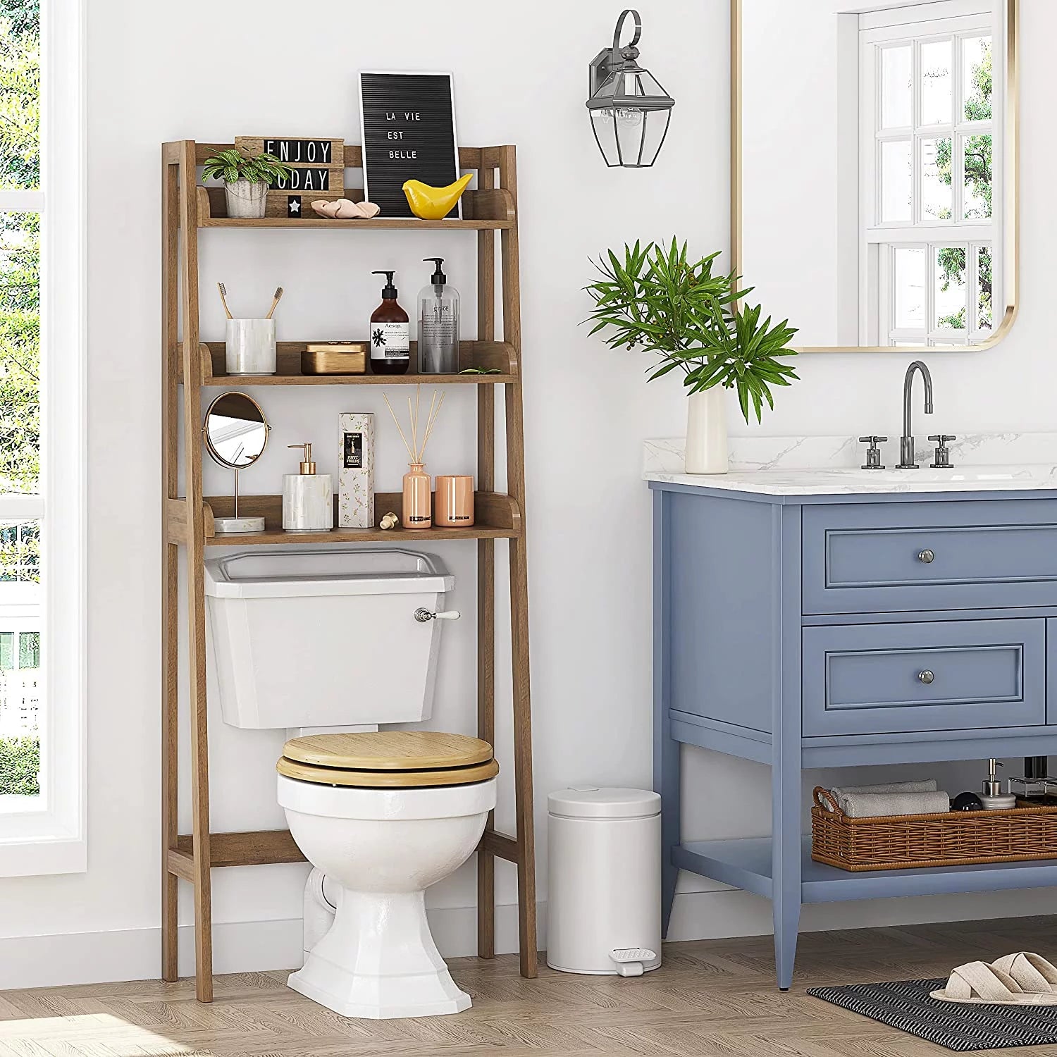 3-Shelf Bathroom Organizer over the Toilet, Bathroom Space Saver, Bathroom Shelf, Wood Grain