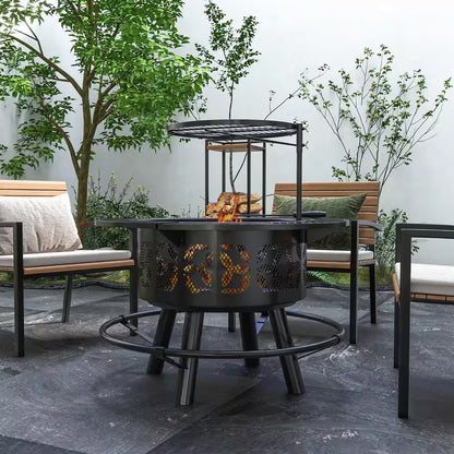 33 In. W X 33 In. H Steel Portable Woodburning Black Fire Pit