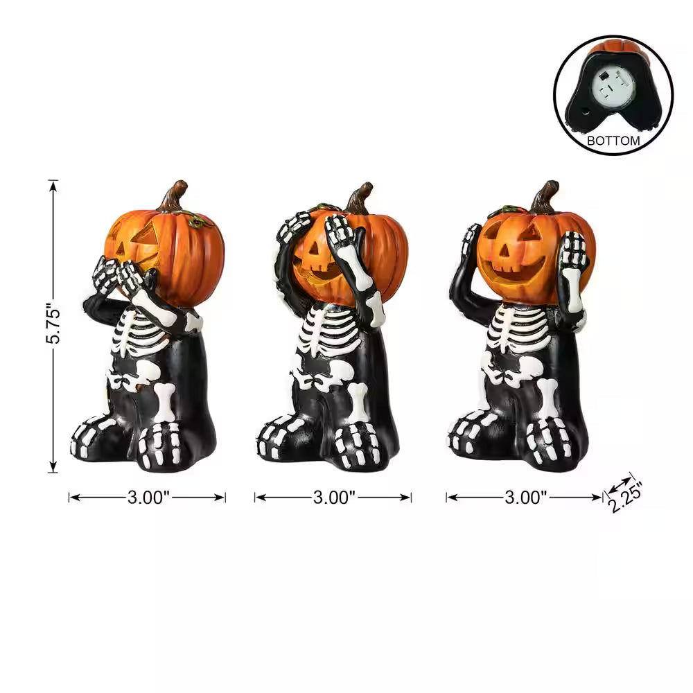 5.75 In. H Halloween Resin Skeleton Pumpkin Table Decor (Set of 3)