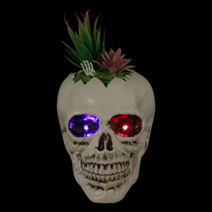 LED Lighted Succulent Halloween Skull Planter-8.75"