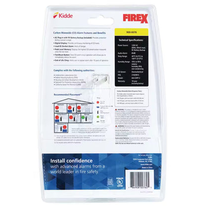 Firex Plug-In Carbon Monoxide Detector, 9V Battery Backup, Digital Display