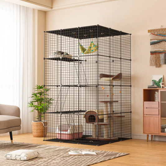 72" Large Cat Cage Playpen, DIY Metal Wire Kennels, Pet Cage for Rabbit Small Animal Indoor, Black