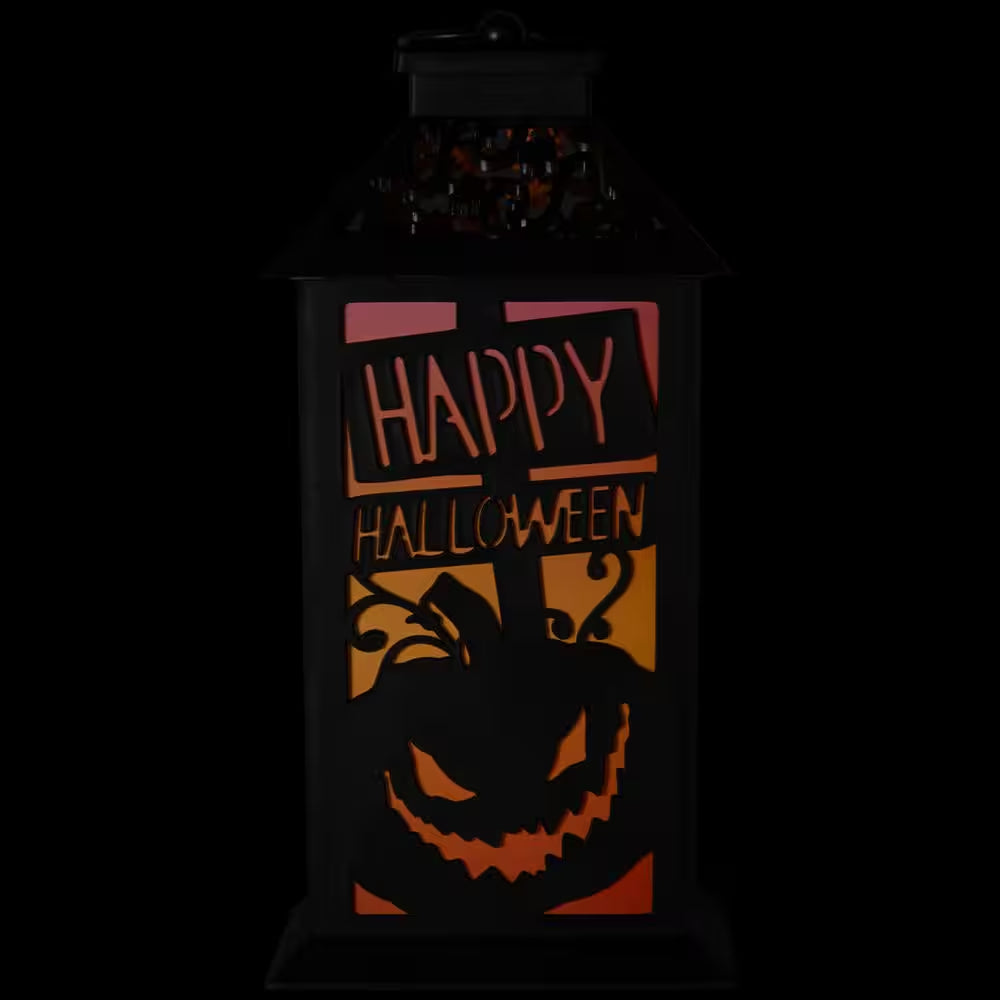 LED Lighted Jack-O-Lantern Happy Halloween Lantern-11"-Black